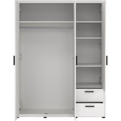 Armoire de chambre - MIRA - Blanc mat - 3 portes dont 1 avec miroir -