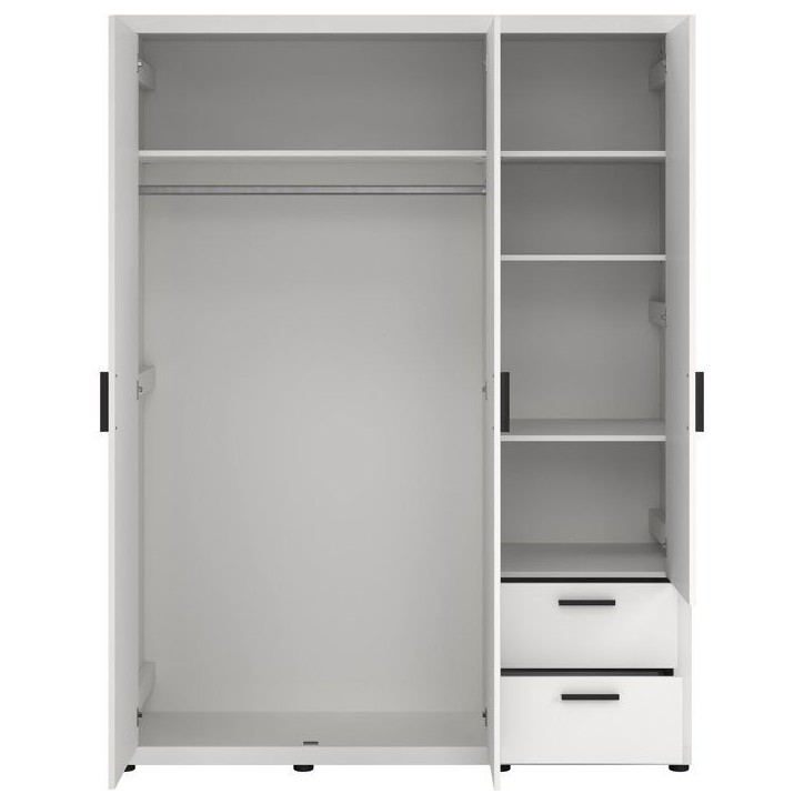Armoire de chambre - MIRA - Blanc mat - 3 portes dont 1 avec miroir - 2 tiroirs - 153,6 x 59,8 x 200,9 cm