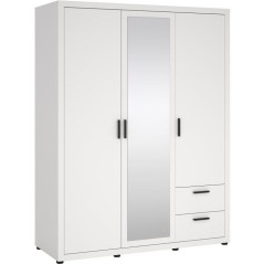 Armoire de chambre - MIRA - Blanc mat - 3 portes dont 1 avec miroir -