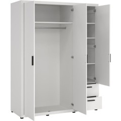 Armoire de chambre - MIRA - Blanc mat - 3 portes dont 1 avec miroir -
