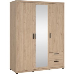 Armoire de chambre - MIRA - Chene - 3 portes dont 1 avec miroir - 2 ti