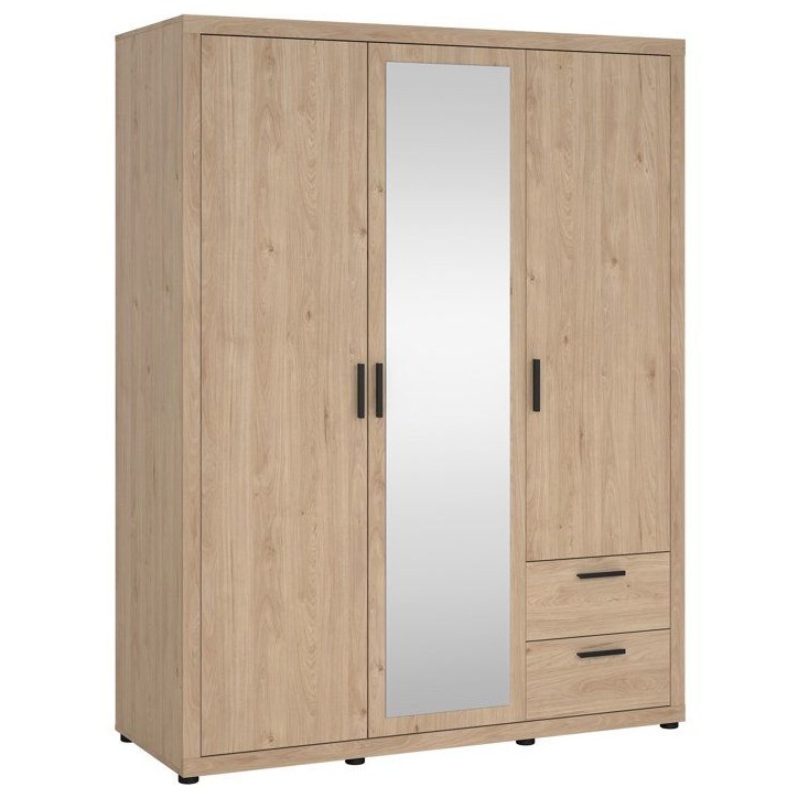 Armoire de chambre - MIRA - Chene - 3 portes dont 1 avec miroir - 2 tiroirs - 153,6 x 59,8 x 200,9 cm Armoire de chambre - MIRA - Chene - 3 portes dont 1 avec miroir - 2 tiroirs - 153,6 x 59,8 x 200,9 cm