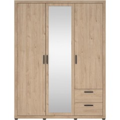 Armoire de chambre - MIRA - Chene - 3 portes dont 1 avec miroir - 2 ti