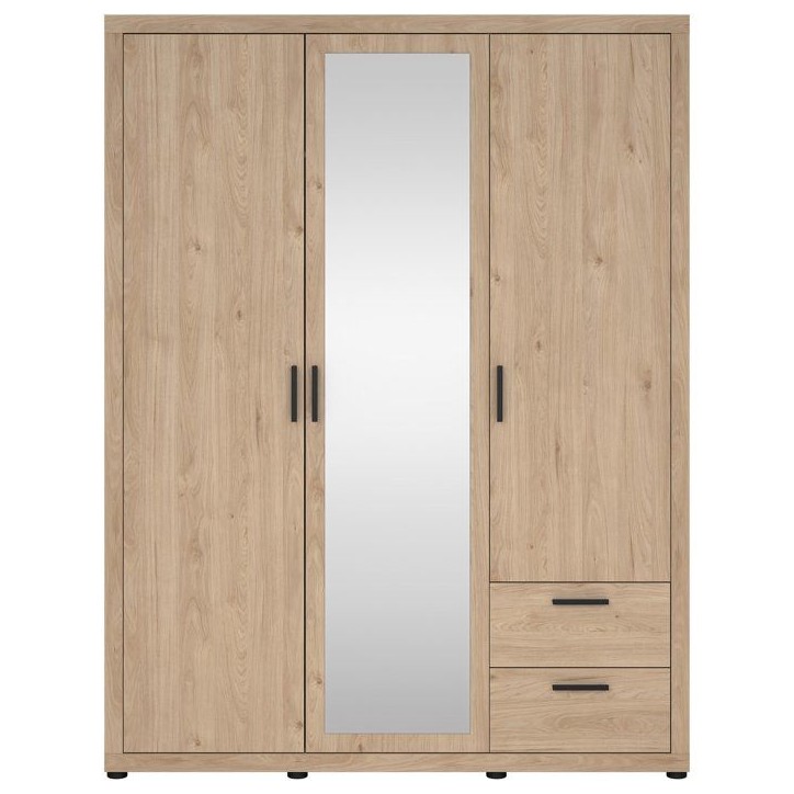 Armoire de chambre - MIRA - Chene - 3 portes dont 1 avec miroir - 2 tiroirs - 153,6 x 59,8 x 200,9 cm Armoire de chambre - MIRA - Chene - 3 portes dont 1 avec miroir - 2 tiroirs - 153,6 x 59,8 x 200,9 cm