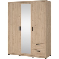 Armoire de chambre - MIRA - Chene - 3 portes dont 1 avec miroir - 2 ti