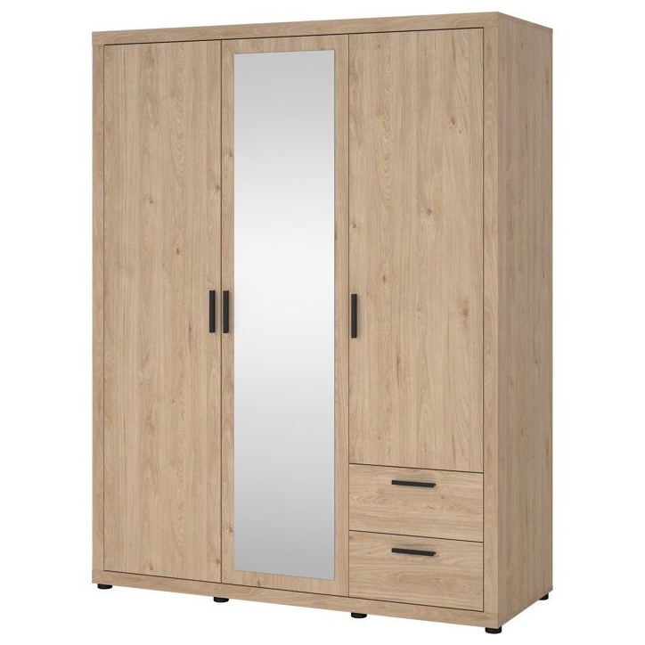 Armoire de chambre - MIRA - Chene - 3 portes dont 1 avec miroir - 2 tiroirs - 153,6 x 59,8 x 200,9 cm Armoire de chambre - MIRA - Chene - 3 portes dont 1 avec miroir - 2 tiroirs - 153,6 x 59,8 x 200,9 cm