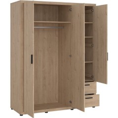Armoire de chambre - MIRA - Chene - 3 portes dont 1 avec miroir - 2 ti