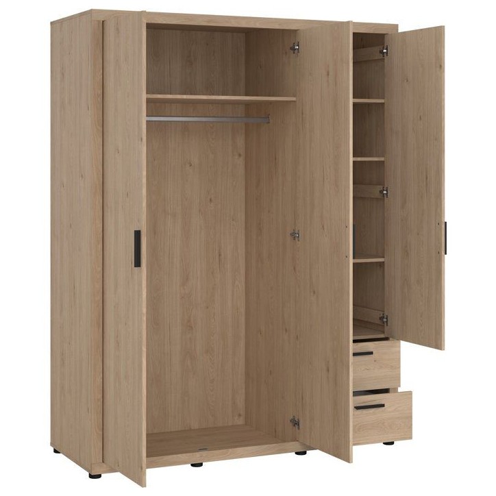 Armoire de chambre - MIRA - Chene - 3 portes dont 1 avec miroir - 2 tiroirs - 153,6 x 59,8 x 200,9 cm Armoire de chambre - MIRA - Chene - 3 portes dont 1 avec miroir - 2 tiroirs - 153,6 x 59,8 x 200,9 cm