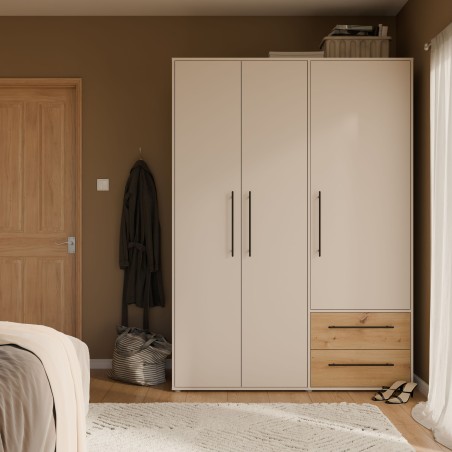 Armoire de chambre - Sable et Chene - 3 portes battantes - L144,4 x P5