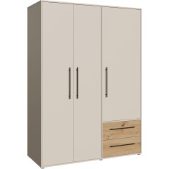 Armoire de chambre - Sable et Chene - 3 portes battantes - L144,4 x P58,8 x H200,1 cm - MOKKARIS