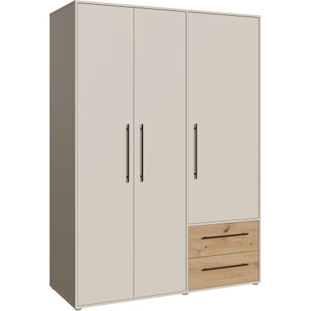 Armoire de chambre - Sable et Chene - 3 portes battantes - L144,4 x P58,8 x H200,1 cm - MOKKARIS