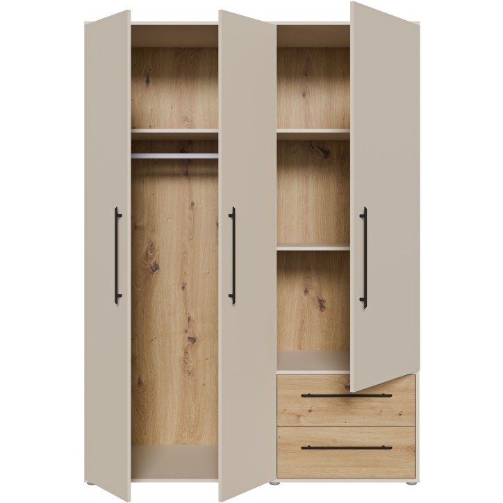 Armoire de chambre - Sable et Chene - 3 portes battantes - L144,4 x P58,8 x H200,1 cm - MOKKARIS