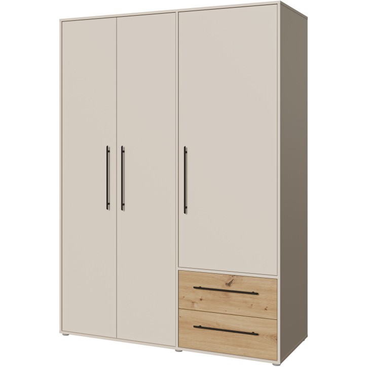 Armoire de chambre - Sable et Chene - 3 portes battantes - L144,4 x P58,8 x H200,1 cm - MOKKARIS