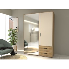 Armoire de chambre - MOKKARO - Décor Chene et sable - 3 portes battan