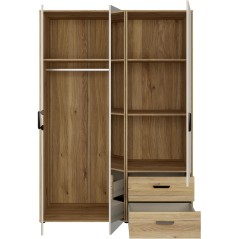 Armoire de chambre - MOKKARO - Décor Chene et sable - 3 portes battan