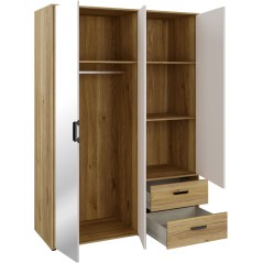 Armoire de chambre - MOKKARO - Décor Chene et sable - 3 portes battan