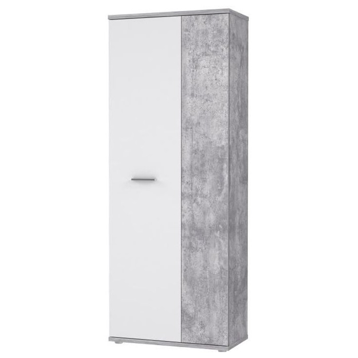 Armoire a chaussures MISCA - Style contemporain effet béton et blanc mat - L 69 cm