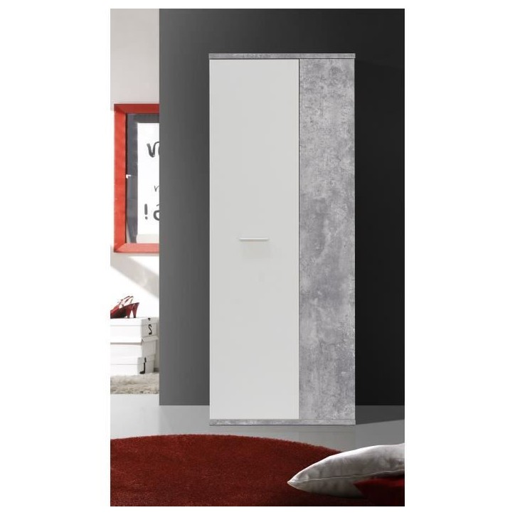 Armoire a chaussures MISCA - Style contemporain effet béton et blanc mat - L 69 cm