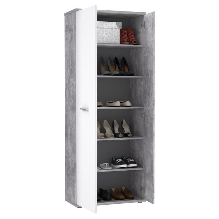Armoire a chaussures MISCA - Style contemporain effet béton et blanc mat - L 69 cm