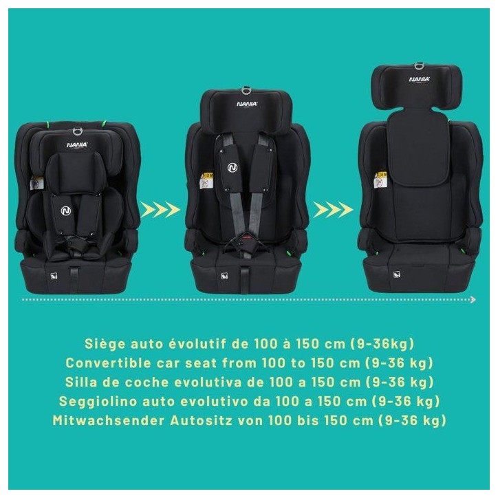 Siege auto - NANIA - LIMA - Groupe 1/2/3 - 76-150 cm - Isofix - I-Size - Réducteur - Noir Siege auto - NANIA - LIMA - Groupe 1/2/3 - 76-150 cm - Isofix - I-Size - Réducteur - Noir