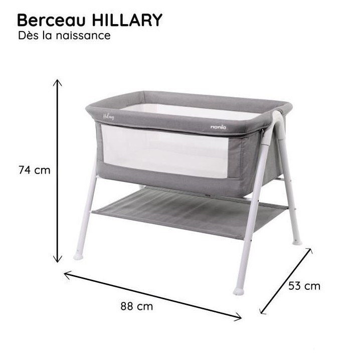 Berceau bébé NANIA HILLARY - Des la naissance - 9 Kg max - Matelas 3cm d'épaisseur inclus - Espace de rangement sous le berce Berceau bébé NANIA HILLARY - Des la naissance - 9 Kg max - Matelas 3cm d'épaisseur inclus - Espace de rangement sous le berce