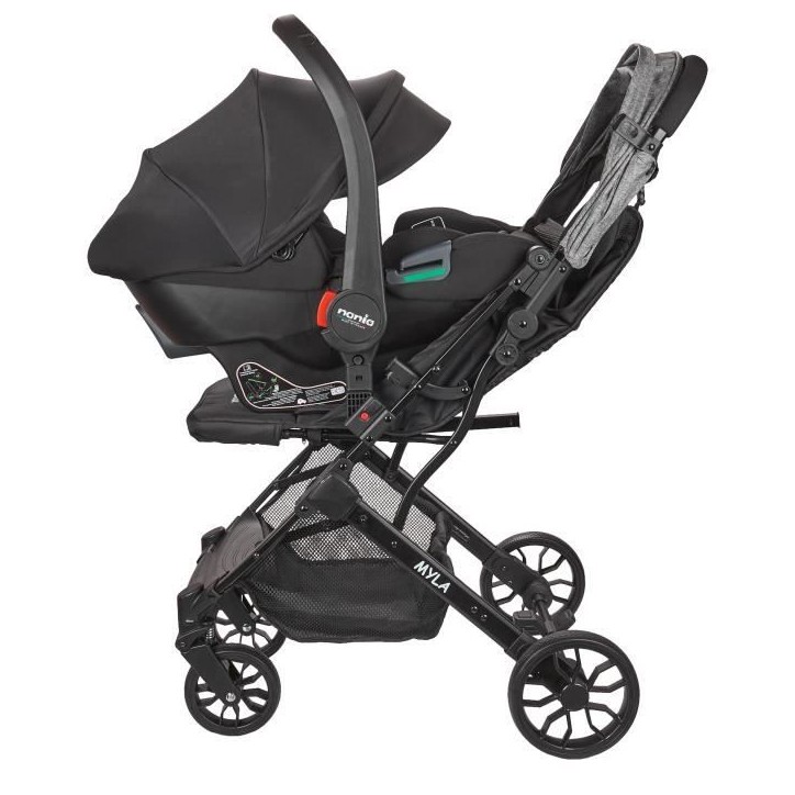 NANIA - Poussette combinée 2-en-1 avec siege auto Rimini - MYLA - 4 roues - Noir NANIA - Poussette combinée 2-en-1 avec siege auto Rimini - MYLA - 4 roues - Noir