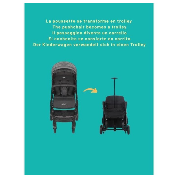 NANIA - Poussette combinée 2-en-1 avec siege auto Rimini + base isofix - MYLA - 4 roues - Noir