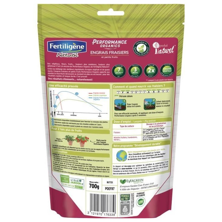 FERTILIGENE Engrais Performance Organics Fraisiers et Petits Fruits - 700 g