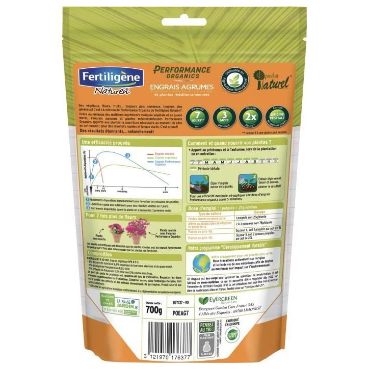 FERTILIGENE Engrais Performance Organics Agrumes, Plantes Méditerranéennes - 700 g FERTILIGENE Engrais Performance Organics Agrumes, Plantes Méditerranéennes - 700 g
