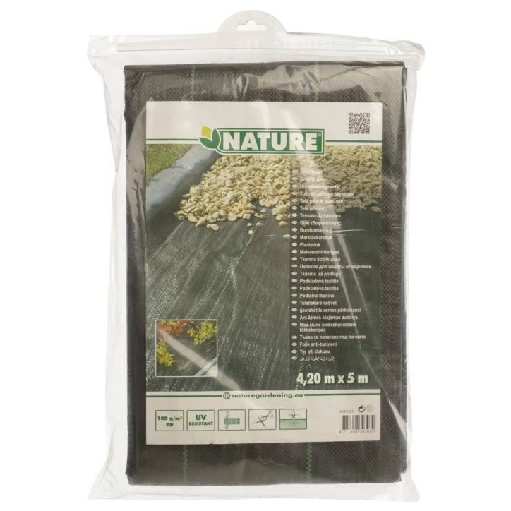 Toile de paillage paysages noire 4,20 x 5 m, traité anti UV, 100 g/m² - Bâche de sol anti mauvaises herbes