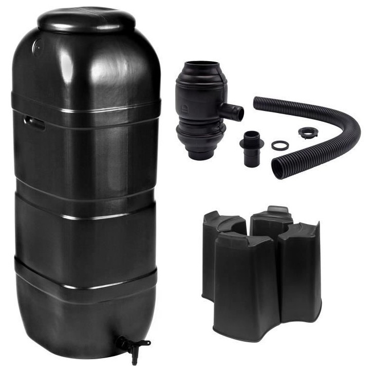 NATURE Récupérateur d'eau kit - 100 litres - Forme colonne - Traité anti-UV - Fabriqué en Europe - Noir