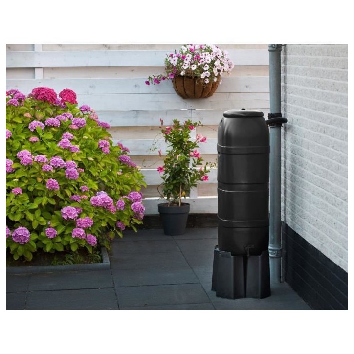 NATURE Récupérateur d'eau kit - 100 litres - Forme colonne - Traité anti-UV - Fabriqué en Europe - Noir