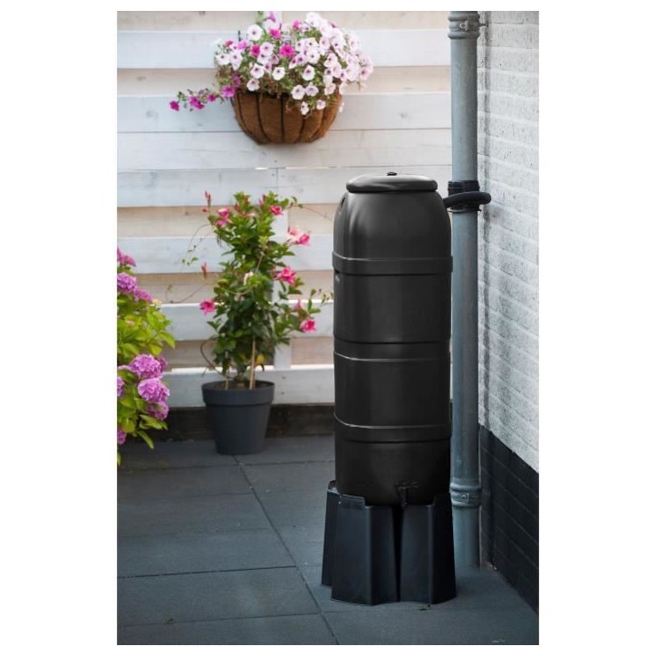 NATURE Récupérateur d'eau kit - 100 litres - Forme colonne - Traité anti-UV - Fabriqué en Europe - Noir