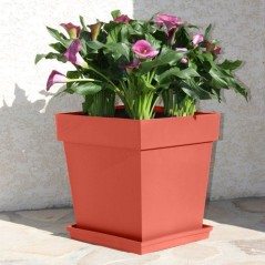 Pot de fleur carré - Toscane - EDA - 39 x 39 x H. 39 cm - Intérieur / Extérieur - 38L - Orange Terre Battue