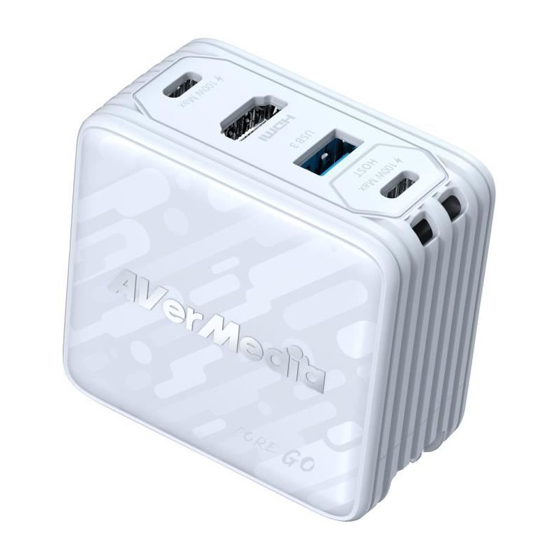 Chargeur GaN - AVERMEDIA - 100W avec Sortie HDMI 4K GC313 Blanc Chargeur GaN - AVERMEDIA - 100W avec Sortie HDMI 4K GC313 Blanc
