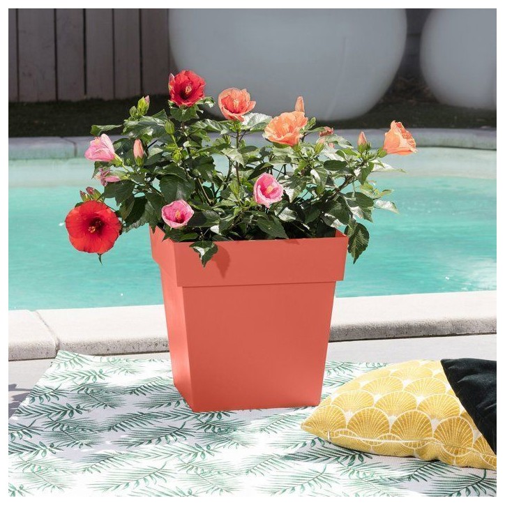 Pot de fleur carré - Toscane - EDA - 32 x 32 x H. 32 cm - Intérieur / Extérieur - 22L - Orange Terre Battue