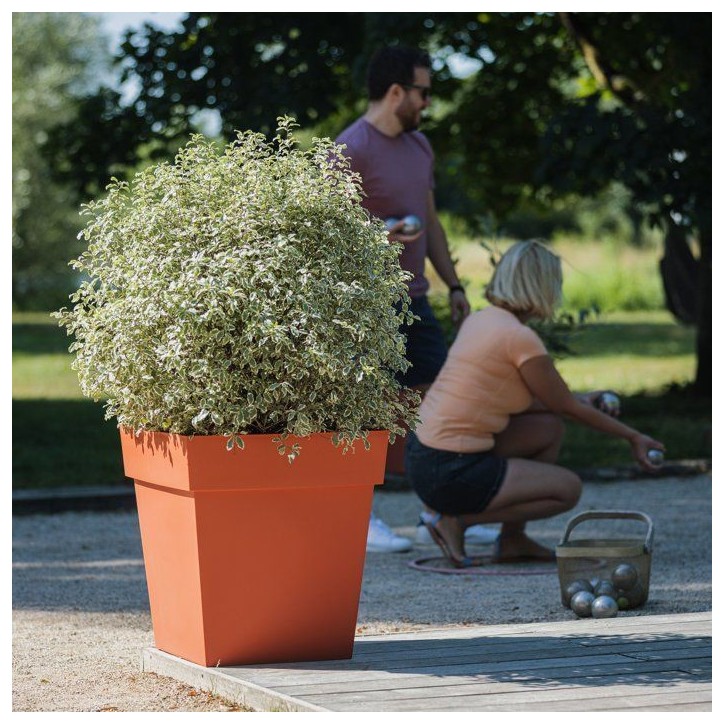 Pot de fleur carré - Toscane - EDA - 49,5 x 49,5 x H.52,5 cm - Intérieur / Extérieur - 87L - Orange Terre Battue