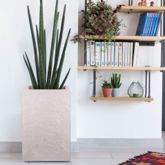 Pot de fleur Carré Haut 30 cm - EDA - Volcania Up - 36 L - Intérieur/Extérieur - 29,5 x 29,5 x H. 49,5 cm - Beige Calcaire