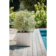 Pot de fleurs Carré 50 cm - EDA - Volcania - 57 L - Intérieur/Extérieur - Décor Pierre - 49,5 x 49,5 x H. 49,5 cm - Beige Ca