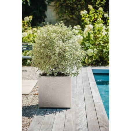 Pot de fleurs Carré 50 cm - EDA - Volcania - 57 L - Intérieur/Extérieur - Décor Pierre - 49,5 x 49,5 x H. 49,5 cm - Beige Ca