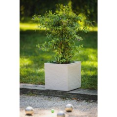 Pot de fleurs Carré 30 cm - EDA - Volcania Up - 21 L - Intérieur/Extérieur -Décor Pierre - 29,5 x 29,5 x H. 29,5 cm - Beige