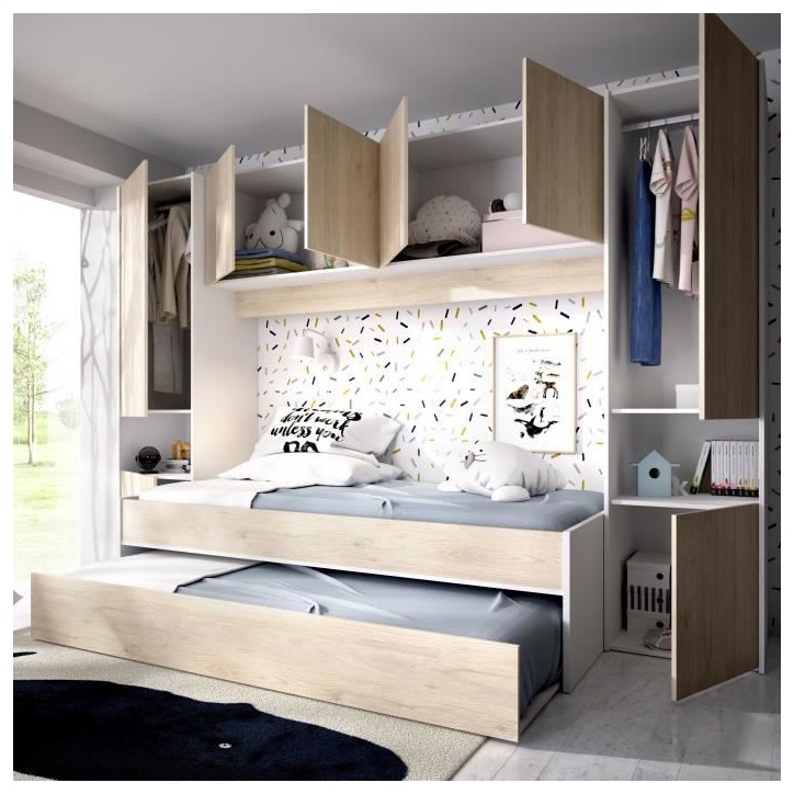 KWAI Lit gigogne enfant avec multiples rangements - 90 x 190 cm KWAI Lit gigogne enfant avec multiples rangements - 90 x 190 cm