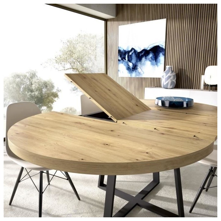 Table ronde extensible DUNA - 4 a 6 personnes - Décor chene - L110 x P110/152 x H77 cm Table ronde extensible DUNA - 4 a 6 personnes - Décor chene - L110 x P110/152 x H77 cm