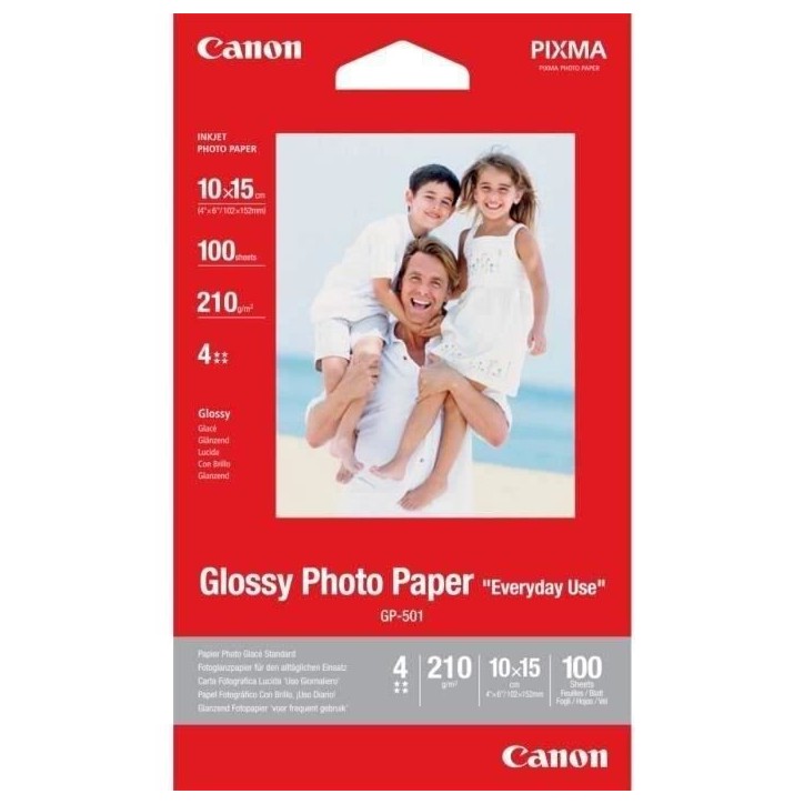 Papier photo glacé Canon GP-501 - 10x15cm - 210g - 100 feuilles Papier photo glacé Canon GP-501 - 10x15cm - 210g - 100 feuilles