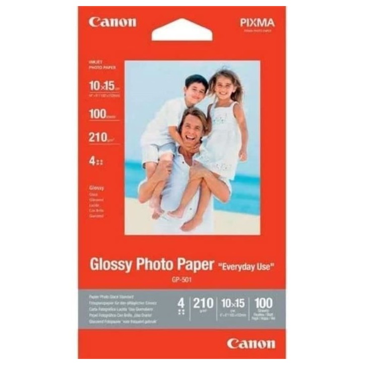 Papier photo glacé Canon GP-501 - 10x15cm - 210g - 100 feuilles Papier photo glacé Canon GP-501 - 10x15cm - 210g - 100 feuilles
