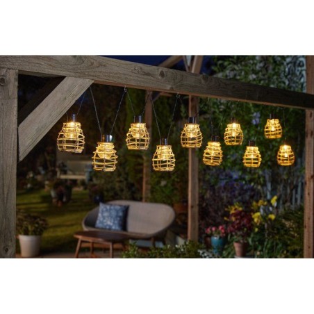 Guirlande solaire - SMART SOLAR - Lumina - 10 Leds - Faux rottin - Naturel