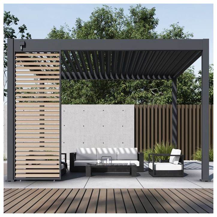 Panneau brise-vue - OMBREA - Ventelles horizontales - 1 m - Aluminium - Anthracite et ventelles finition bois Panneau brise-vue - OMBREA - Ventelles horizontales - 1 m - Aluminium - Anthracite et ventelles finition bois
