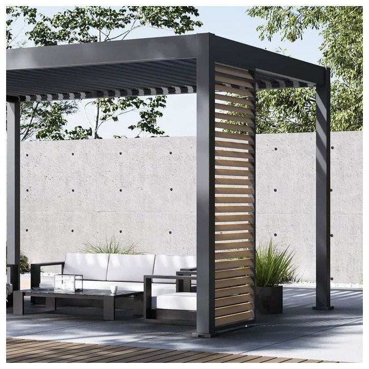 Panneau brise-vue - OMBREA - Ventelles horizontales - 1 m - Aluminium - Anthracite et ventelles finition bois Panneau brise-vue - OMBREA - Ventelles horizontales - 1 m - Aluminium - Anthracite et ventelles finition bois