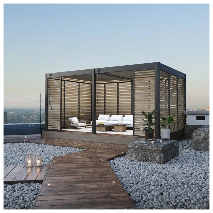 Panneau brise-vue - OMBREA - Ventelles horizontales - 1 m - Aluminium - Anthracite et ventelles finition bois Panneau brise-vue - OMBREA - Ventelles horizontales - 1 m - Aluminium - Anthracite et ventelles finition bois
