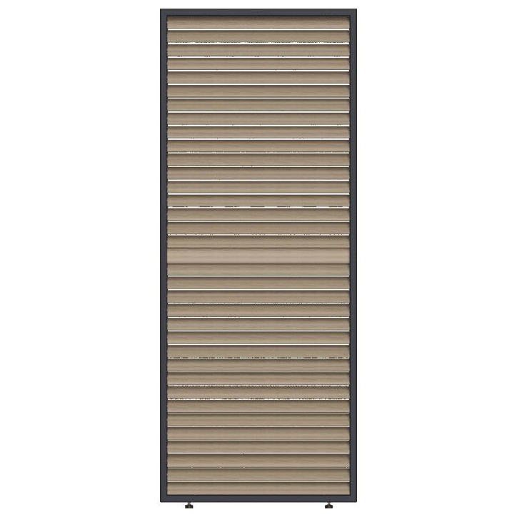 Panneau brise-vue - OMBREA - Ventelles horizontales mobiles - 1 m - Aluminium - Anthracite et ventelles finition bois